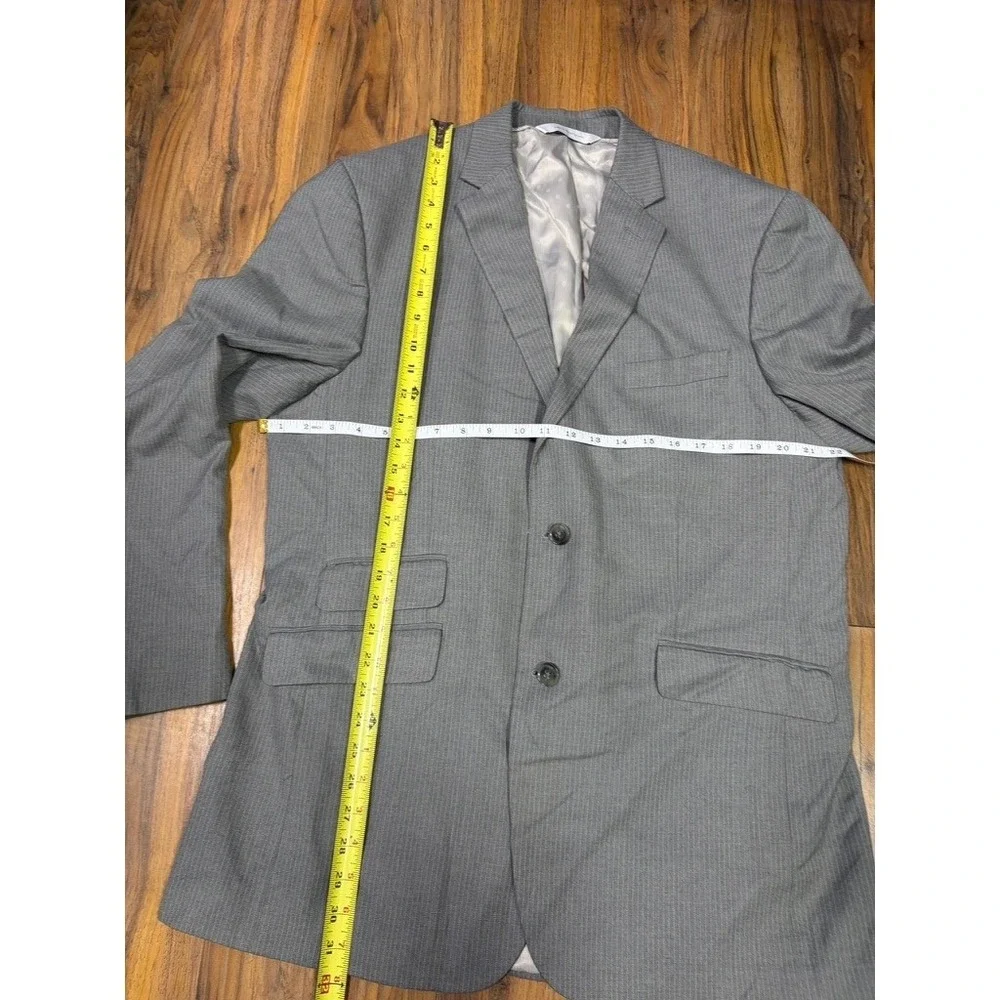 Perry Ellis Portfolio Gray Pinstripe Blazer Slim Fit Officecore Quiet Luxury